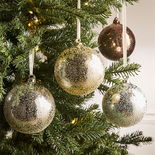 Textured Metallic Glass Christmas Tree Ornaments 5" Set of 4