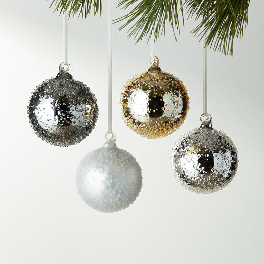 Textured Metallic Glass Christmas Tree Ornaments 3.5" Set of 4