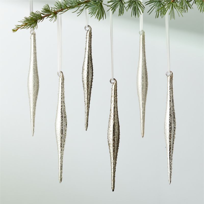 View Metallic Textured Glass Icicle Christmas Tree Ornaments Set of 6 details