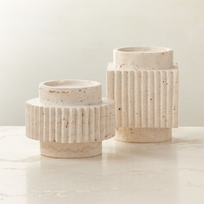 Tycho White Travertine Taper Candle Holder Large - image 6 of 8