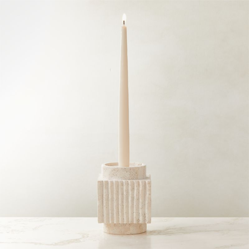 View Tycho White Travertine Taper Candle Holder Large details