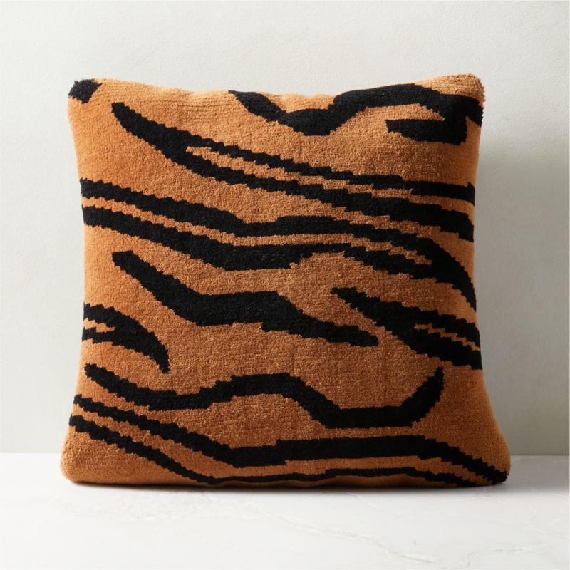 View Tygra Tiger Print Throw Pillow with Feather-Down Insert 20" details