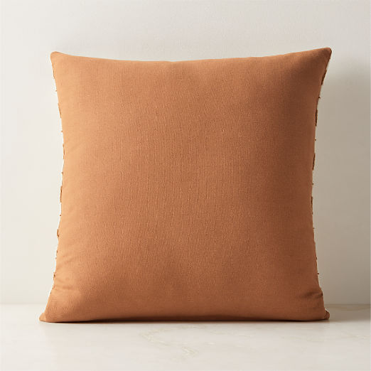 Umara Warm White and Light Brown Cotton Throw Pillow with  Down-Alternative Insert 20"x20"