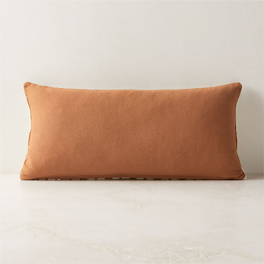 Umara Warm White and Light Brown Cotton Lumbar Pillow with Down-Alternative Insert 23"x11"