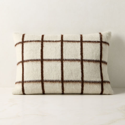 Umi Warm White and Sienna Brown Alpaca Wool Throw Pillow 22"x15" by Blacksaw