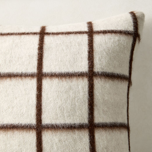 Umi Warm White and Sienna Brown Alpaca Wool Throw Pillow Cover 23"x23" by Blacksaw