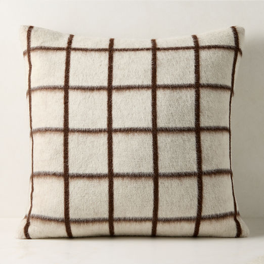 Umi Warm White and Sienna Brown Alpaca Wool Throw Pillow 23"x23" by Blacksaw