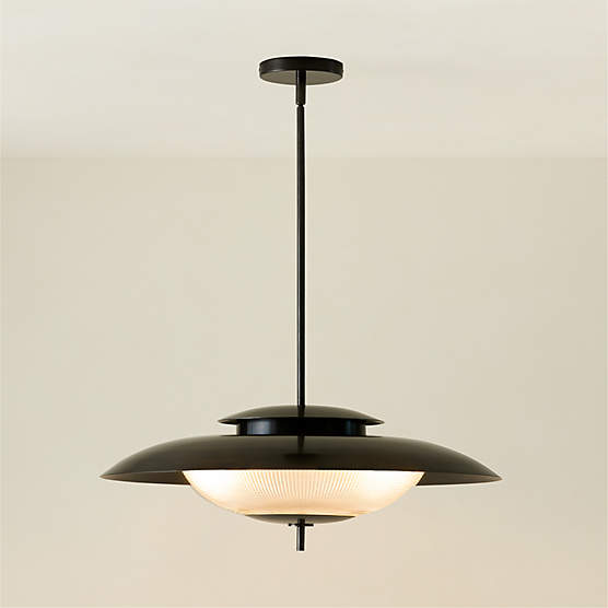 Union Blackened Brass Pendant Light with Holophane Glass