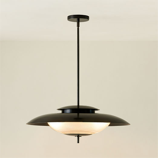 Union Blackened Brass Pendant Light with Holophane Glass