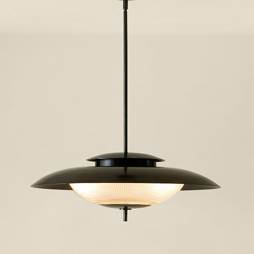 Union Blackened Brass Pendant Light with Holophane Glass