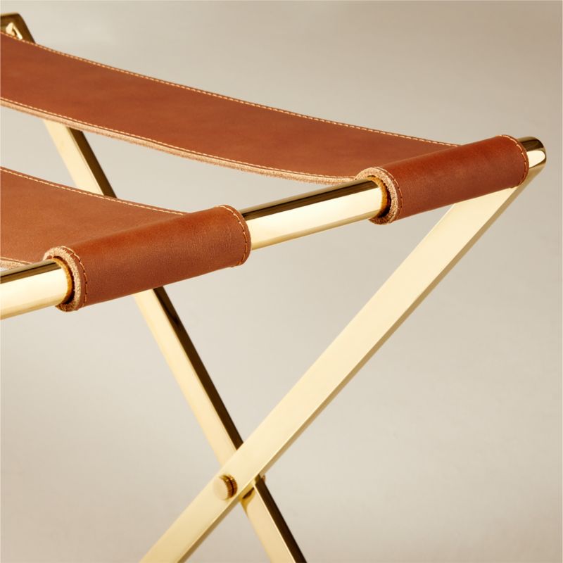 Unlacquered Brass and Saddle Leather Luggage Rack - image 3 of 4