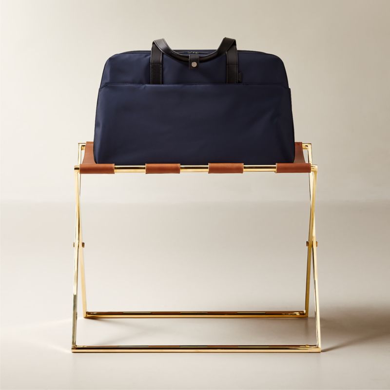 Unlacquered Brass and Saddle Leather Luggage Rack - image 2 of 4