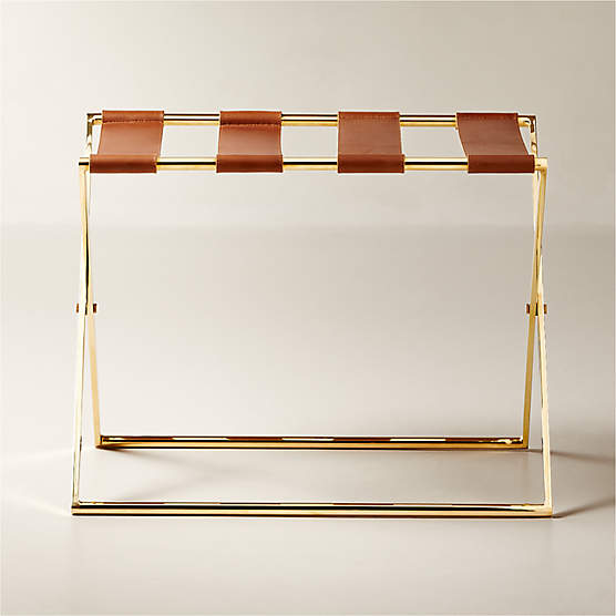 Unlacquered Brass and Saddle Leather Luggage Rack