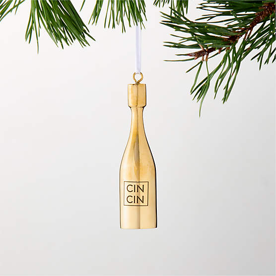 Unlacquered Brass Champagne Bottle Christmas Tree Ornament