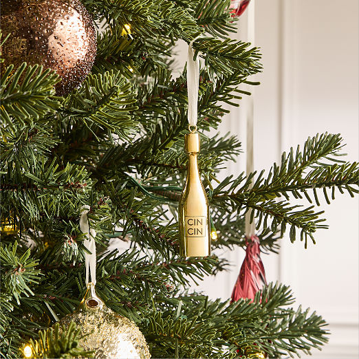 Unlacquered Brass Champagne Bottle Christmas Tree Ornament