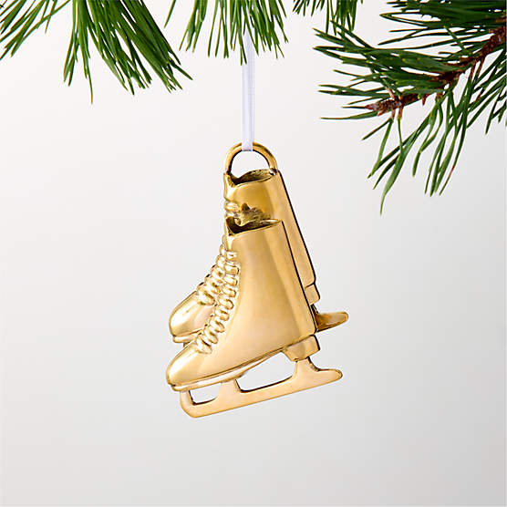 Unlacquered Brass Ice Skates Christmas Tree Ornament