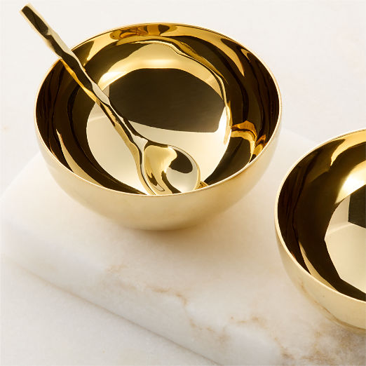Unlacquered Mini Pinch Bowl Set with White Alabaster Base