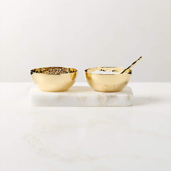 Unlacquered Mini Pinch Bowl Set with White Alabaster Base