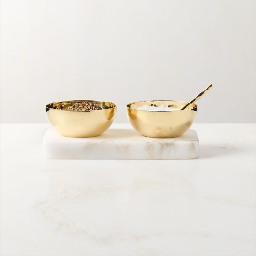 Unlacquered Mini Pinch Bowl Set with White Alabaster Base