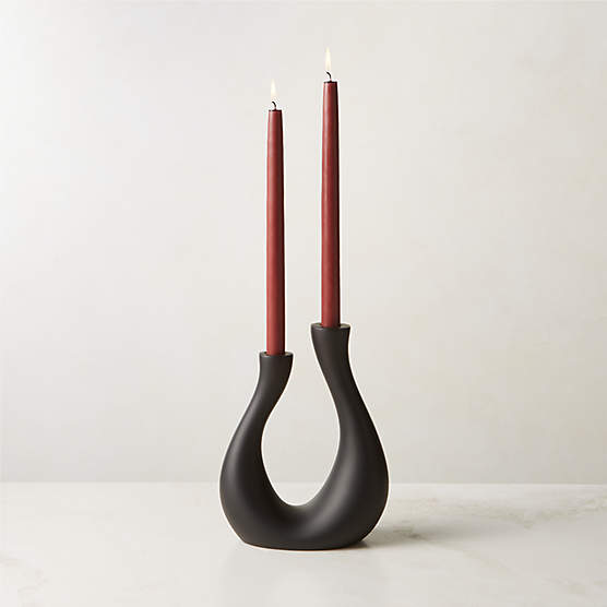 Uri Matte Black Cement Taper Candle Holder