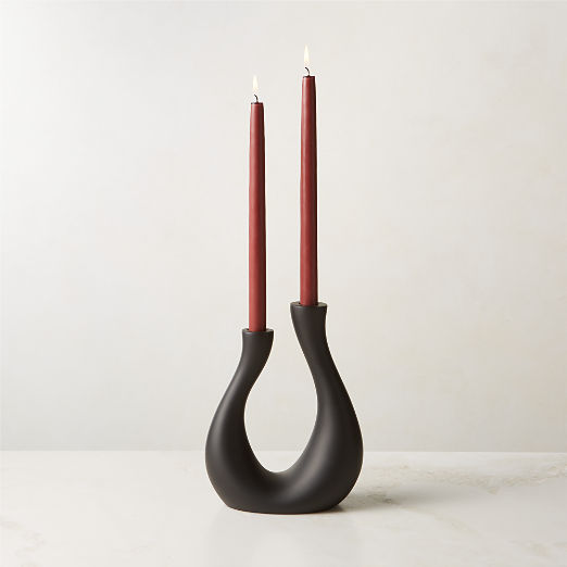 Uri Matte Black Cement Taper Candle Holder