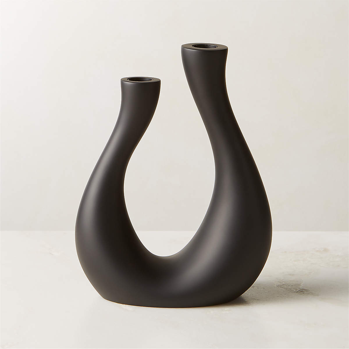 Uri Matte Black Cement Taper Candle Holder + Reviews | CB2