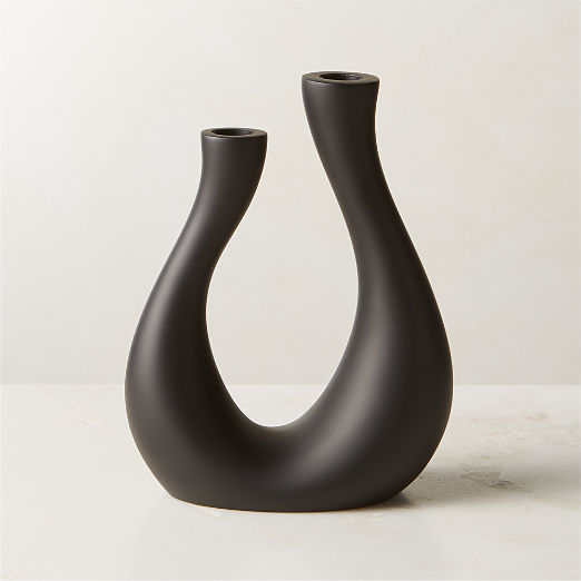 Uri Matte Black Cement Taper Candle Holder