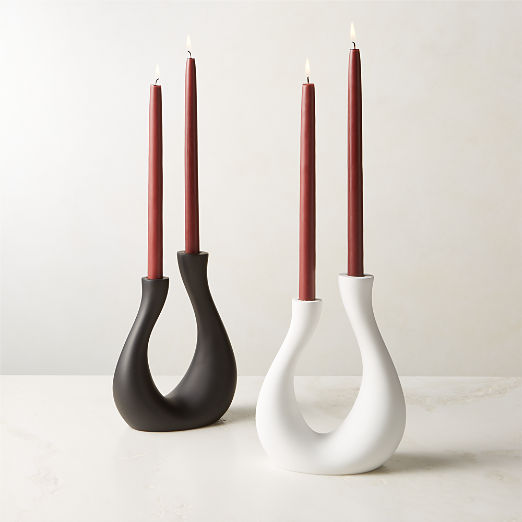 Uri Matte White Cement Taper Candle Holder