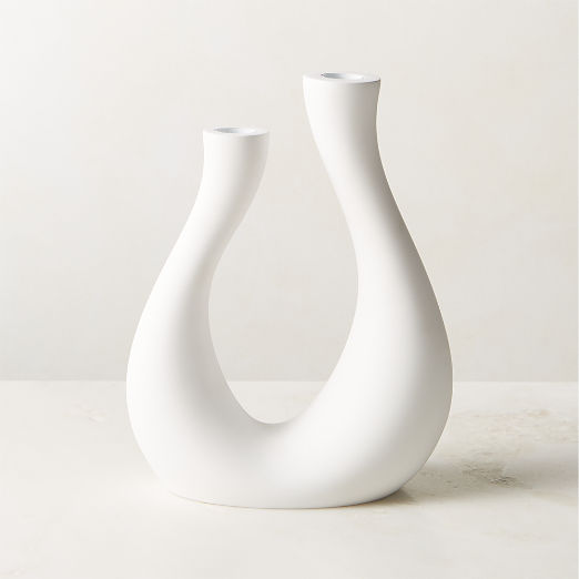 Uri Matte White Cement Taper Candle Holder