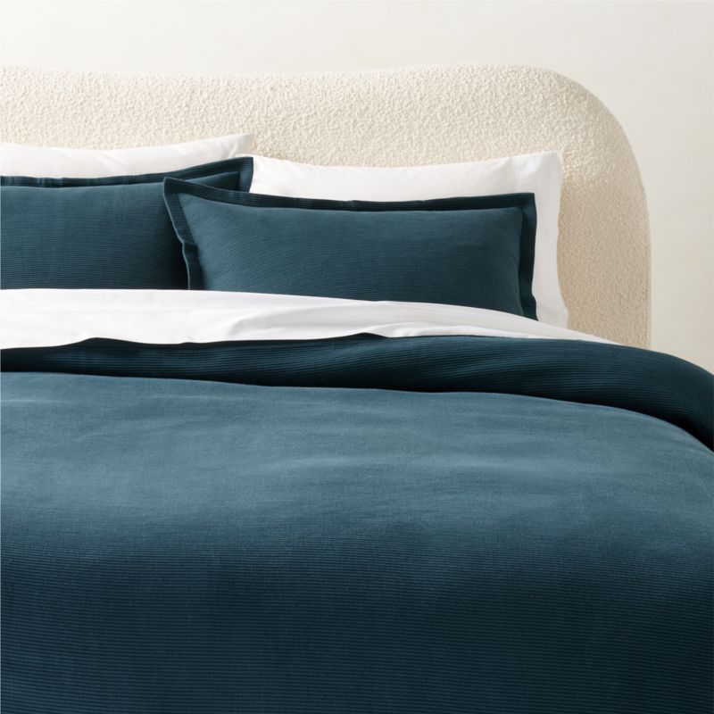View Valencea Organic Cotton Ribbed Dark Teal King Duvet Cover details