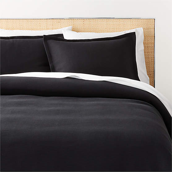 Maisa Organic Cotton Slub Black King Duvet Cover CB2
