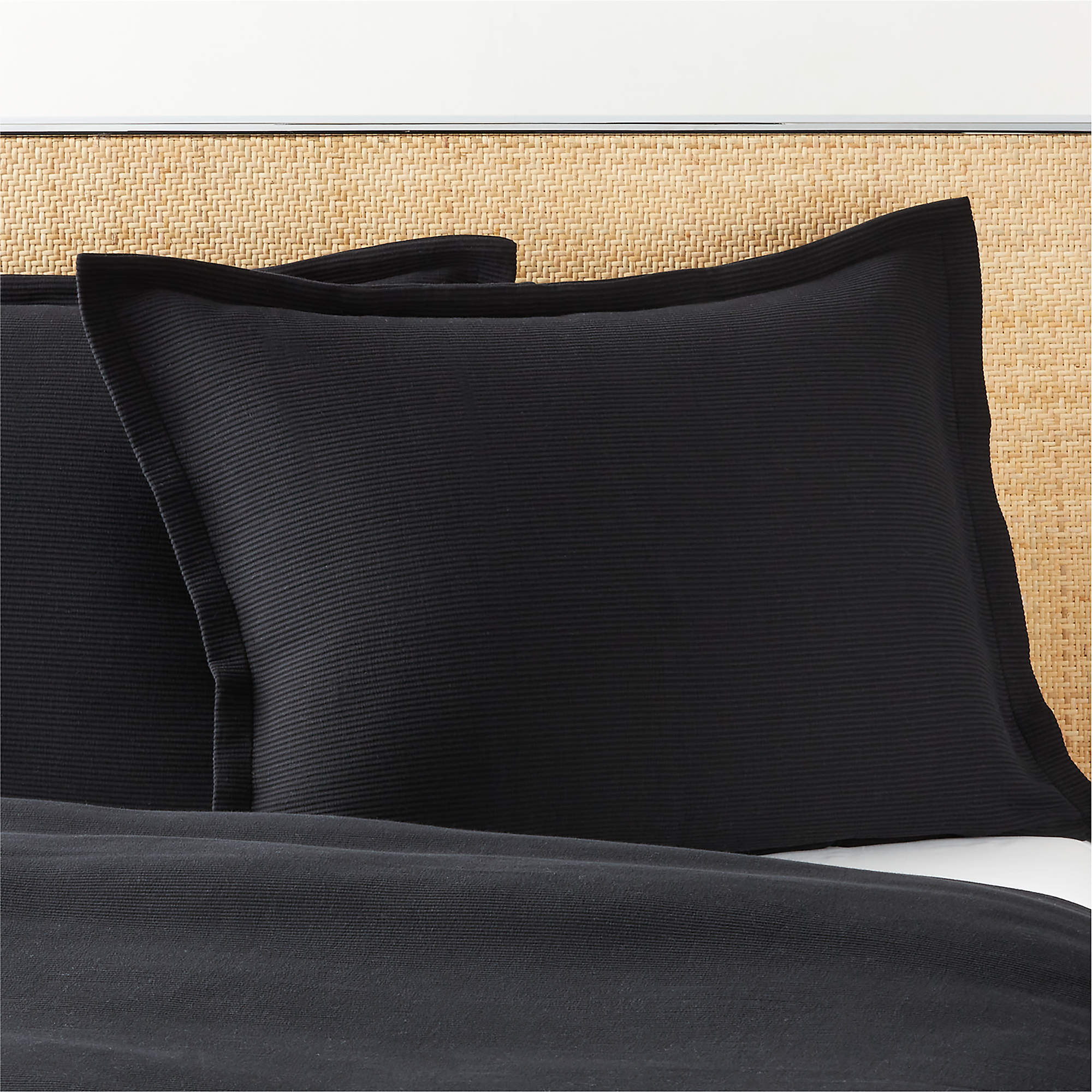 Valencea Organic Cotton Ribbed Black Standard Pillow Shams Set of 2