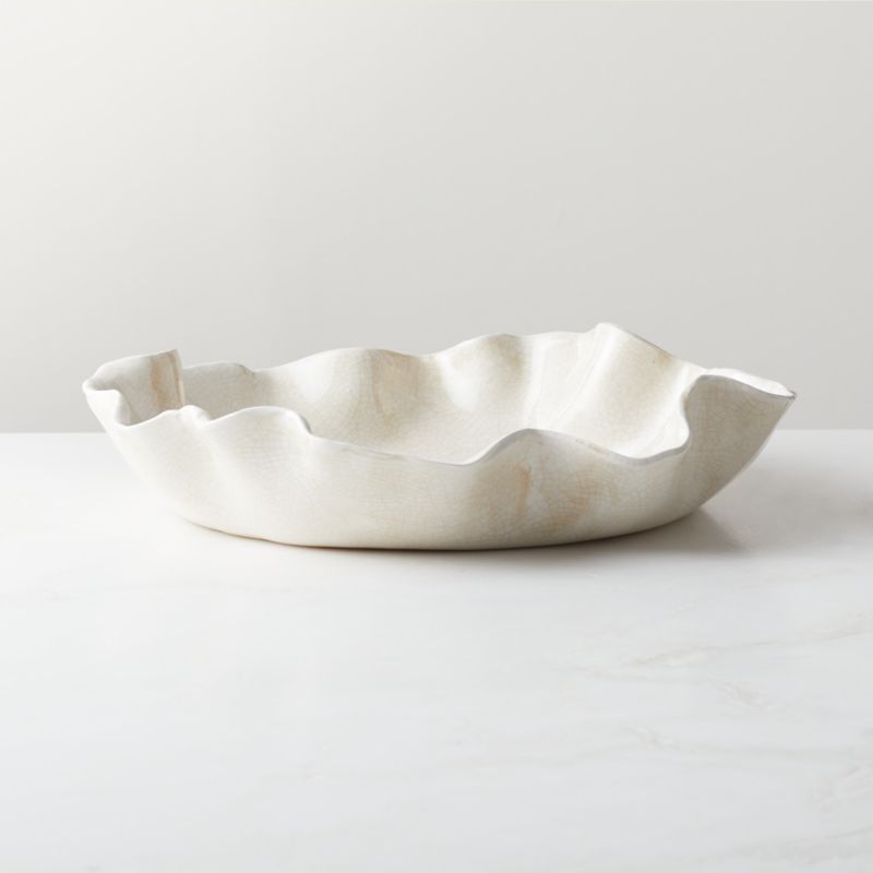 Valentia Warm White Crackled Ceramic Decorative Bowl + Reviews | CB2