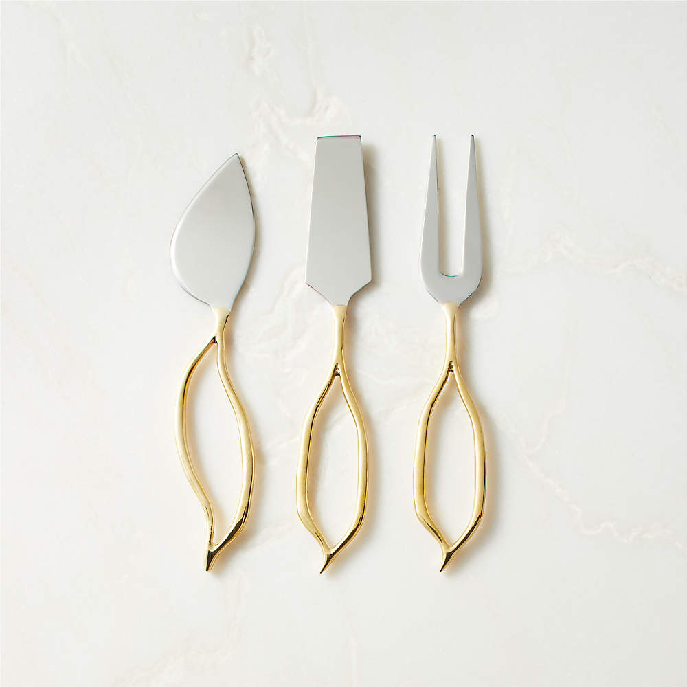 Mateo Matte Gold/Black 3-Piece Cheese Knife Set