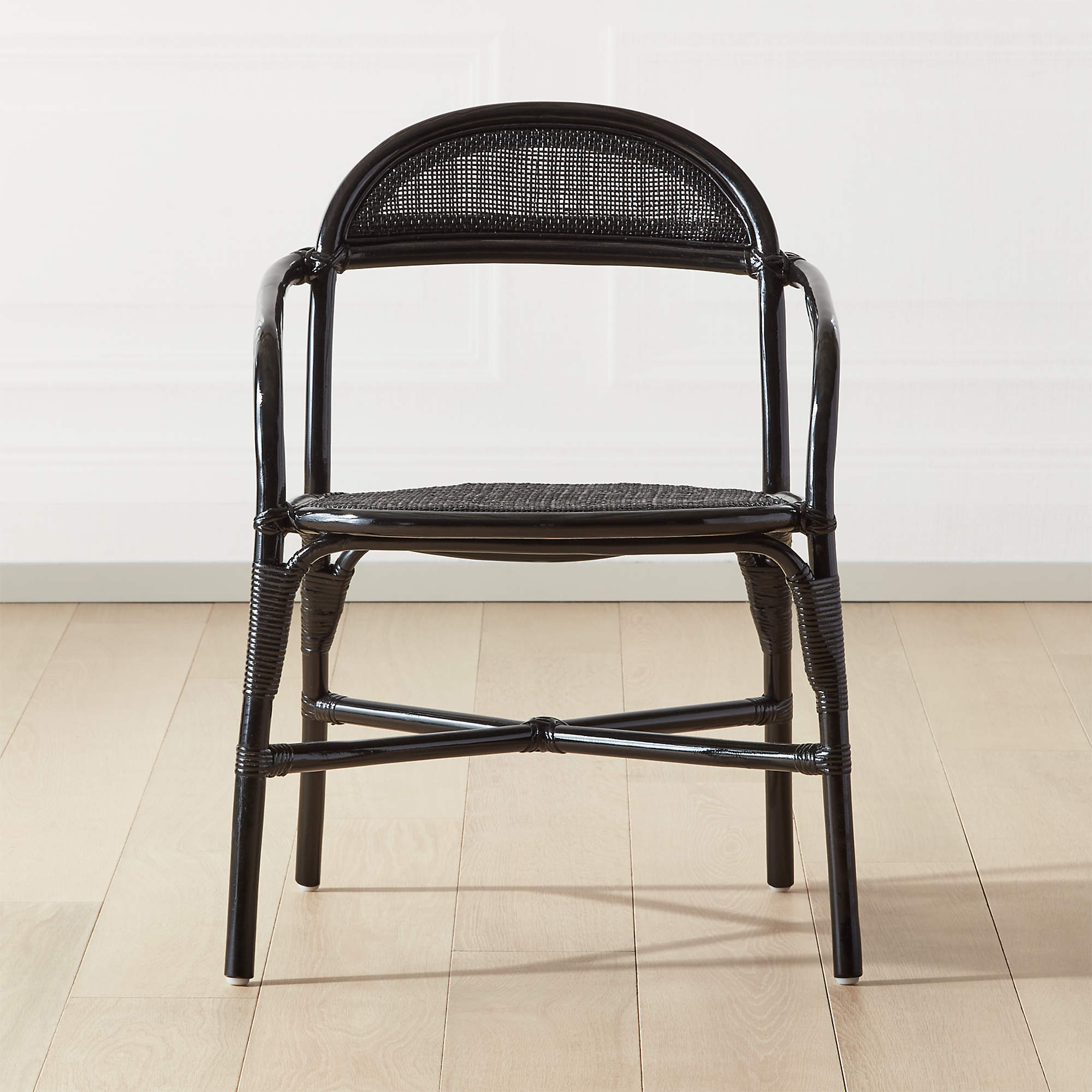 Valzer HighGloss Black Rattan Dining Armchair + Reviews CB2