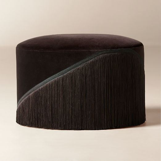 Vana Espresso Velvet Fringe Ottoman