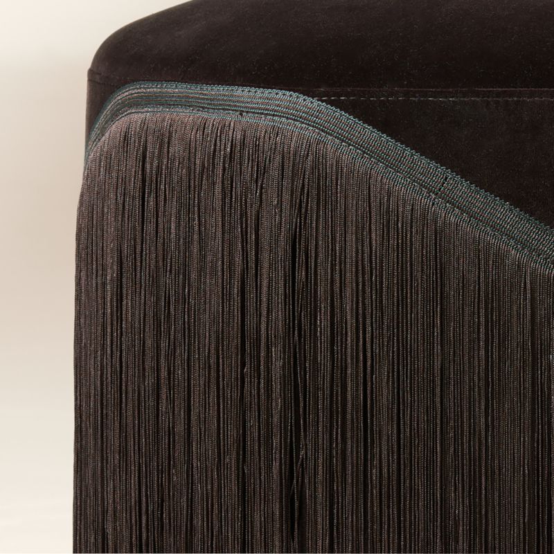 Vana Espresso Velvet Fringe Ottoman - image 3 of 6