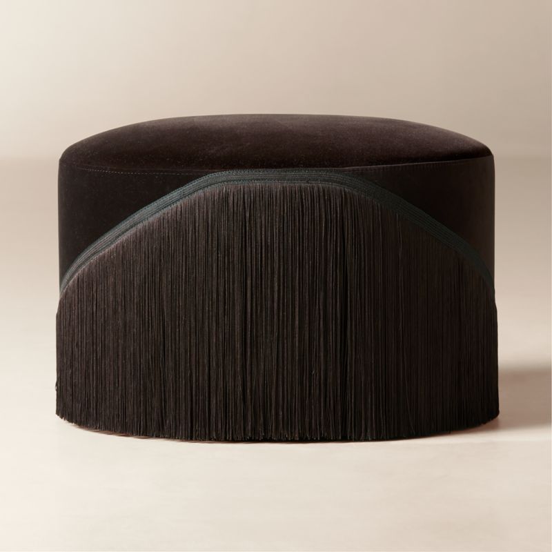 Vana Espresso Velvet Fringe Ottoman - image 2 of 6