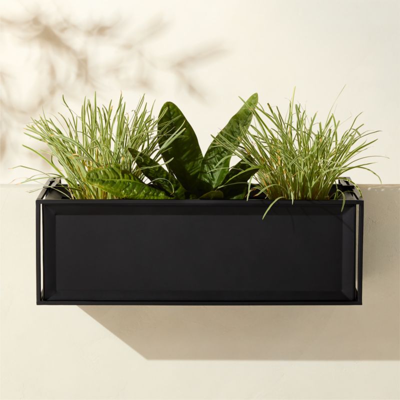 View Varo Rectangular Black Metal Indoor/Outdoor Railing Planter details