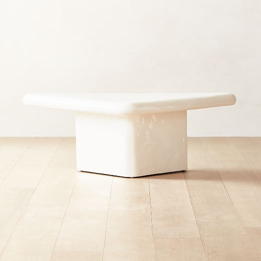 Vayle 33" High-Gloss White Concrete Coffee Table Tall