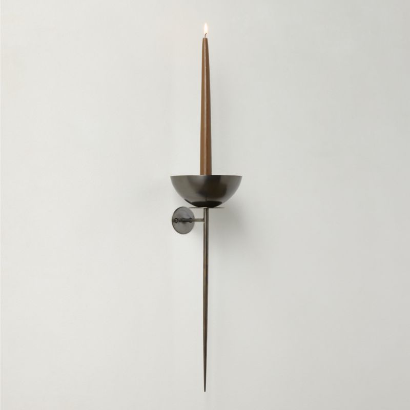 View Vela Blackened Brass Wall Sconce Taper Candle Holder details