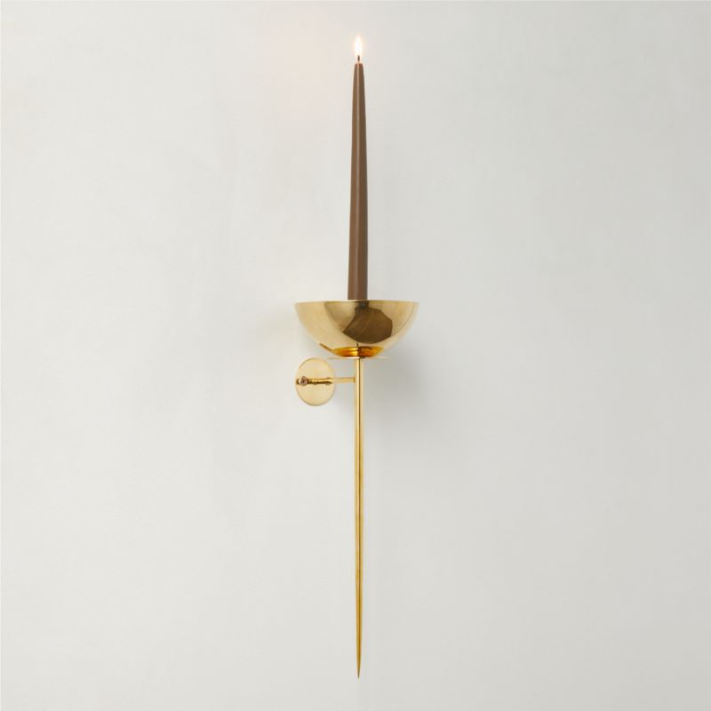 View Vela Unlaquered Brass Wall Sconce Taper Candle Holder details