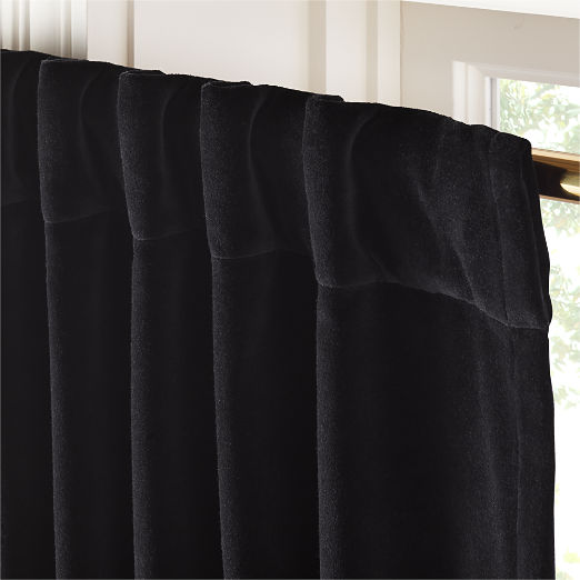 Black Organic Cotton Velvet Blackout Window Curtain Panel 48"x84"