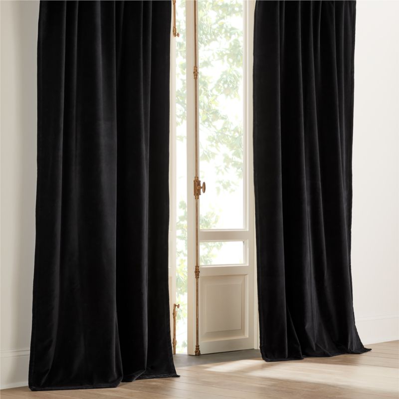 Black Organic Cotton Velvet Blackout Window Curtain Panel 48"x84" - image 0 of 5