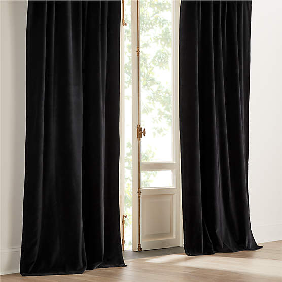 Black Organic Cotton Velvet Blackout Window Curtain Panel 48"x108"