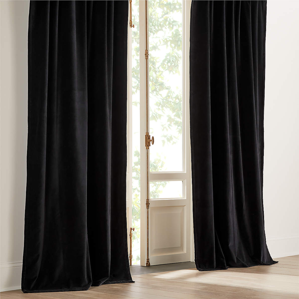 Velvet Black Organic Cotton Blackout Window Curtain Panel 48"x120