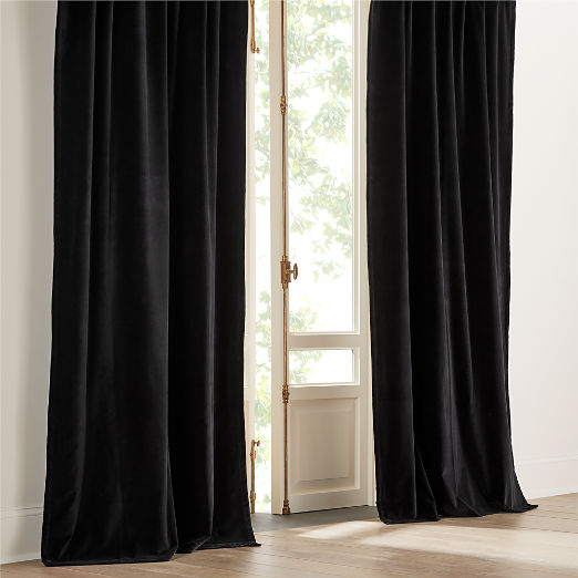 Black Organic Cotton Velvet Blackout Window Curtain Panel 48"x120"