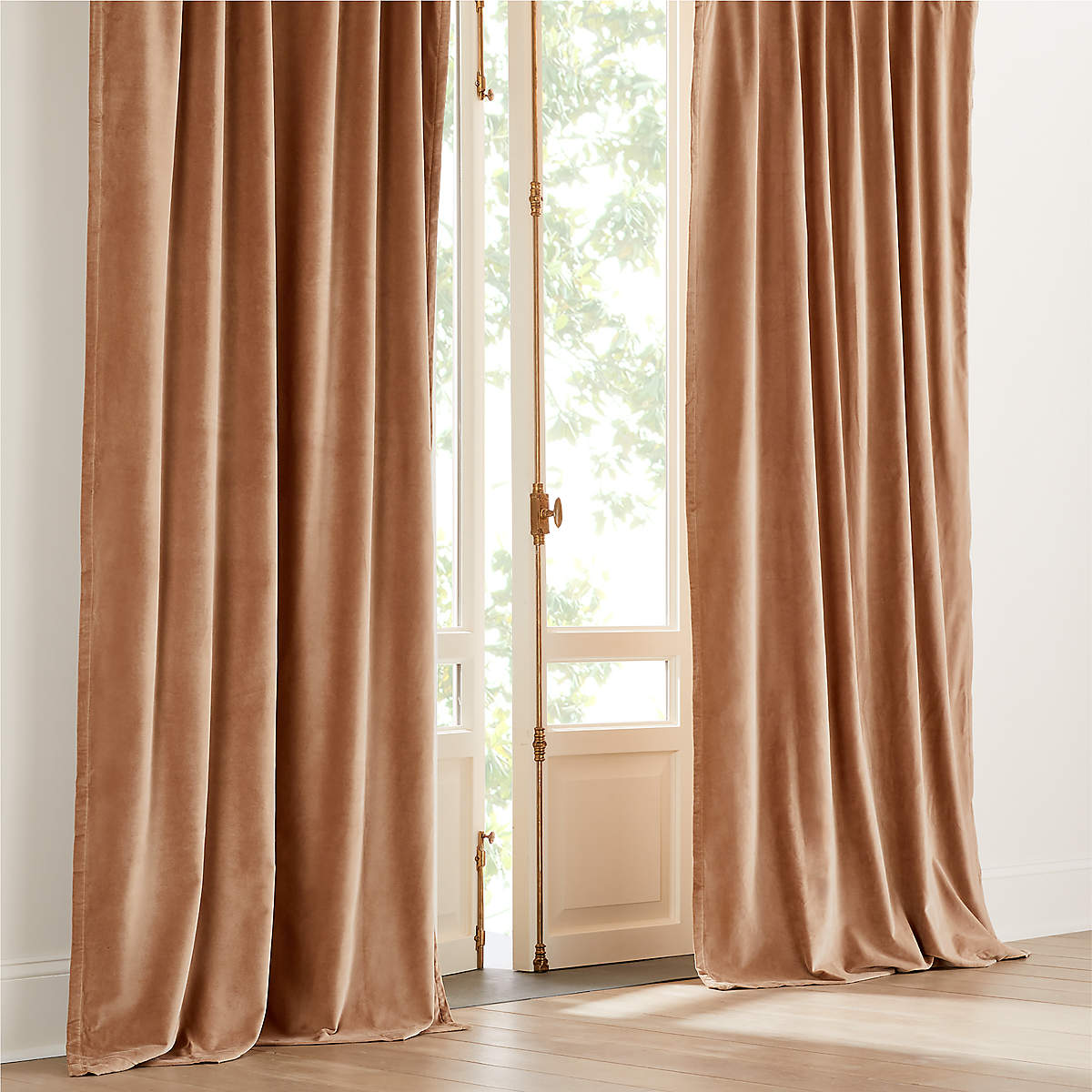 Velvet Light Brown Organic Cotton Window Curtain Panel 48"x96" CB2
