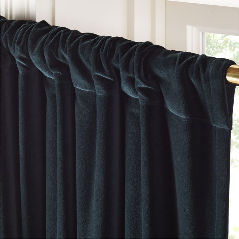 Dark Green Organic Cotton Velvet Blackout Window Curtain Panel 48"x84" - image 3 of 5