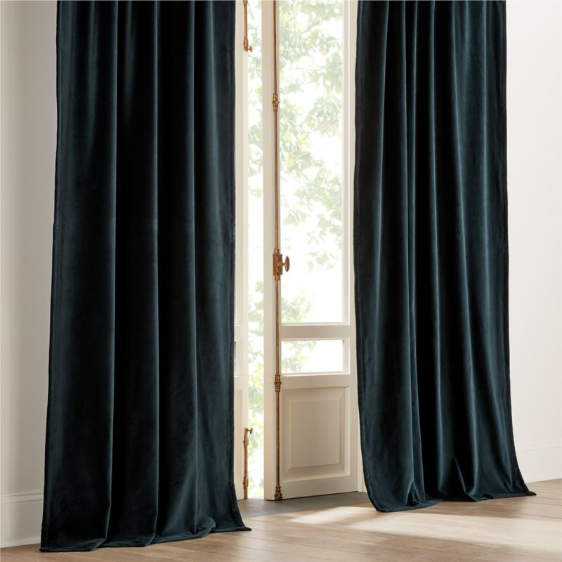 Dark Green Organic Cotton Velvet Blackout Window Curtain Panel 48"x84" - image 0 of 5